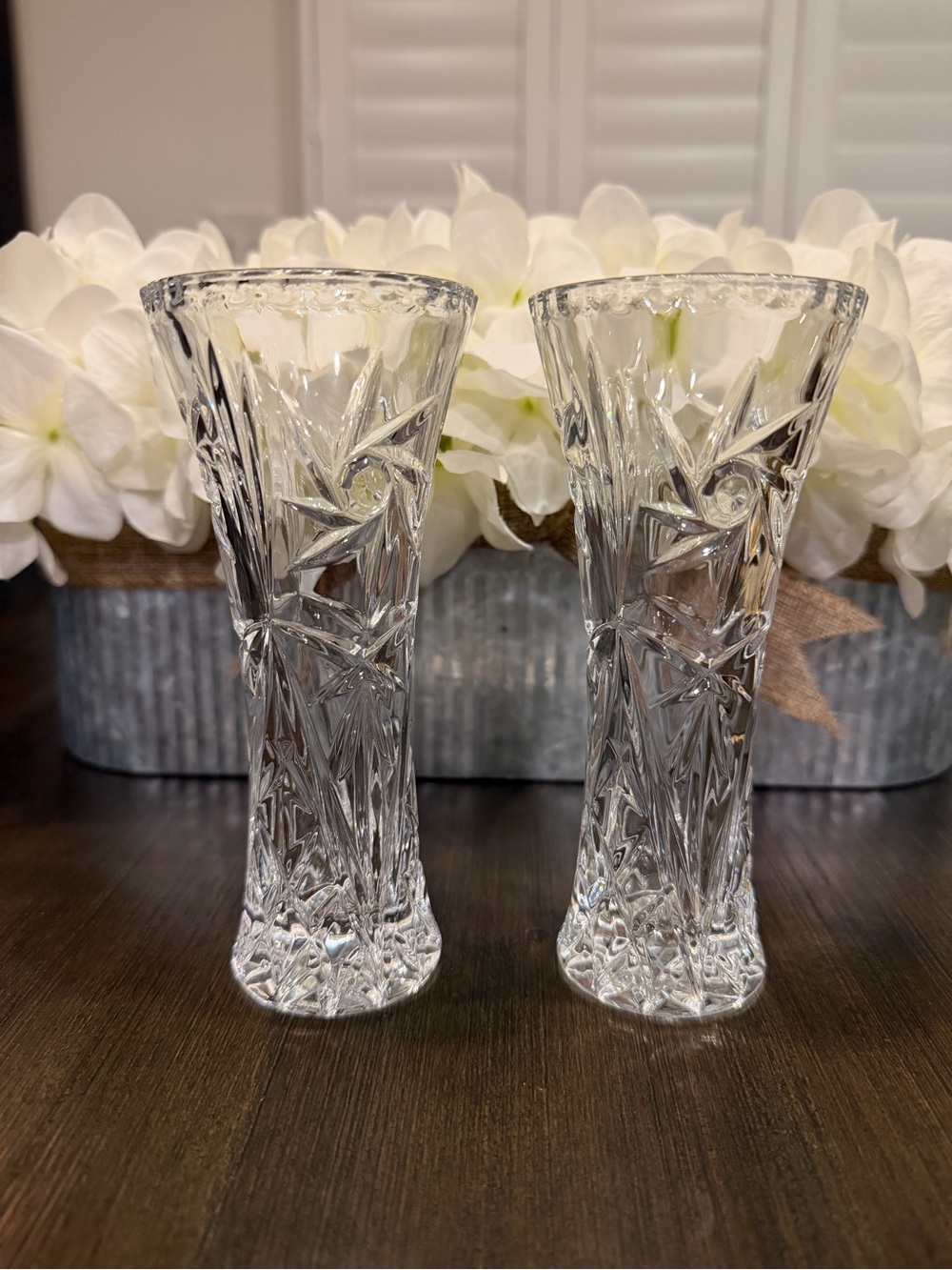 Vintage 6” Lenox Cut Crystal Star Bud Vases - Set of 2